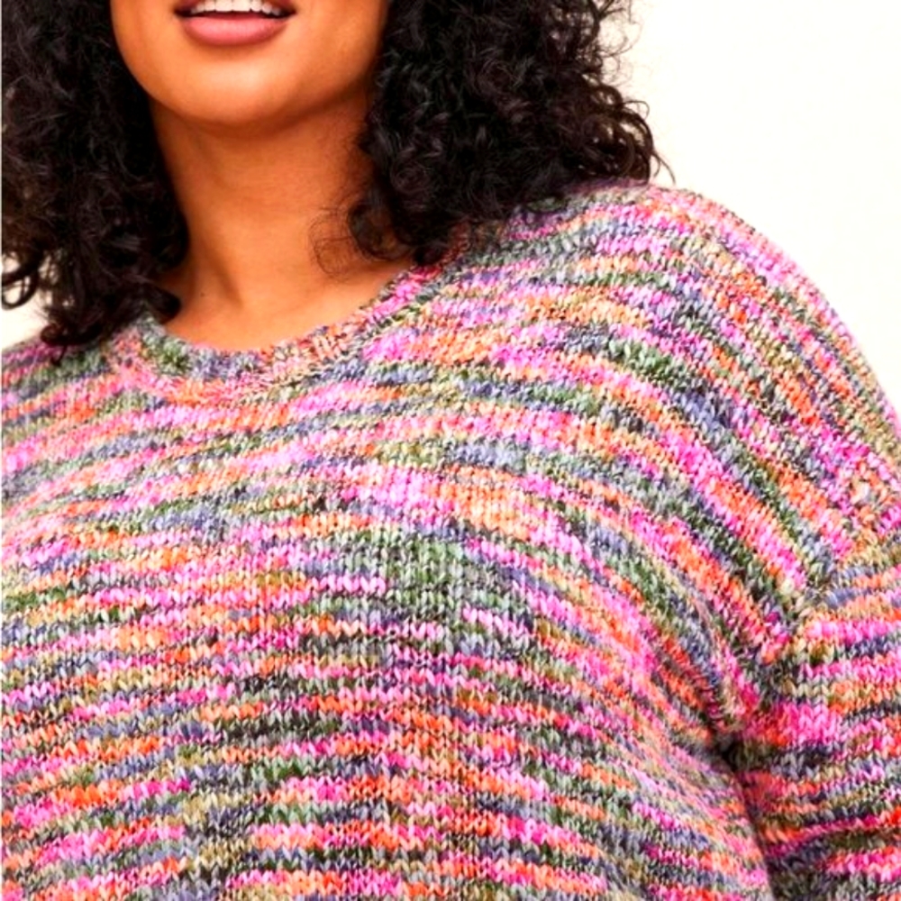 ❤️NWT TORRID SWEATER SPACEDYE MULTI-COLOR - DROP SHOULDER CREW NECK CROP - Picture 7 of 11